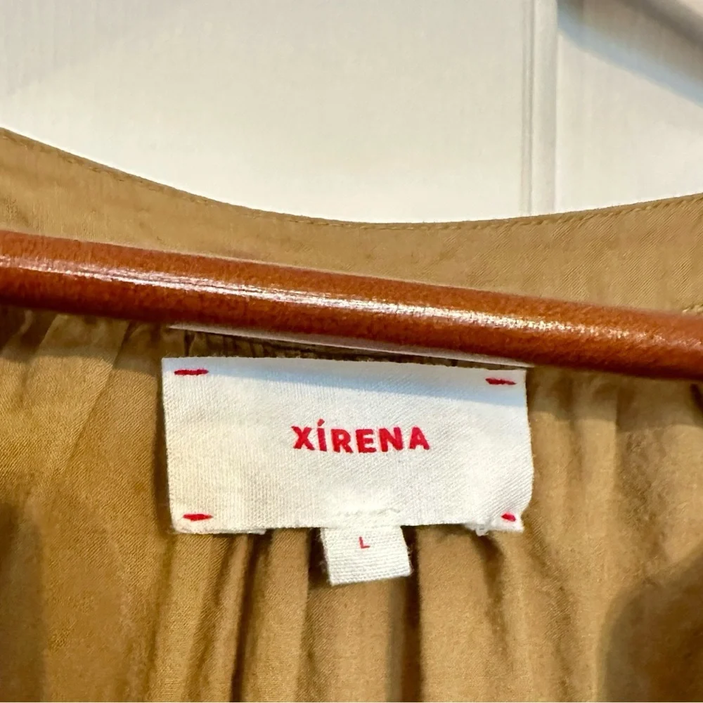 Xirena Tiered Blouson-Sleeve Poplin Midi Dress Size Large Hazelnut. - Picture 2 of 6